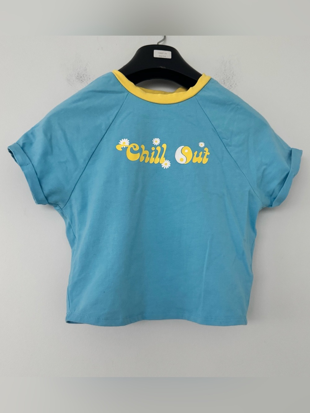 Forever 21 Ringer Crop Top Womens S Blue Chill Out Graphic Tee Retro Y2K Casual